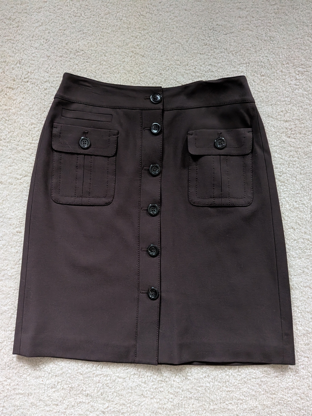 Ann Taylor Dark Brown Button-Front Pencil Skirt with Patch Pockets